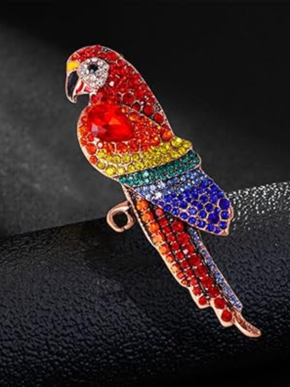 Colorful Parrot Brooch Pin Lots of Rhinestones Bling Jewelry